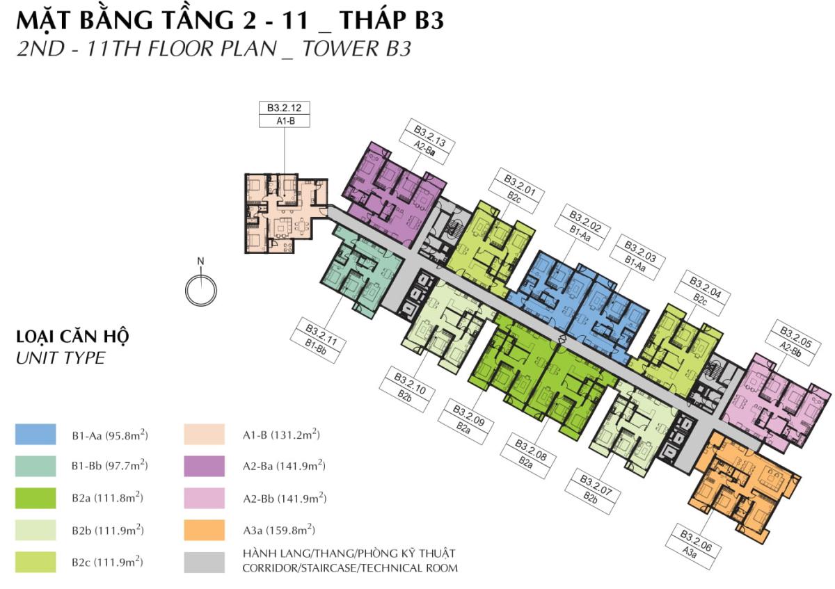 Mặt bằng tầng 1-11 Tháp B3