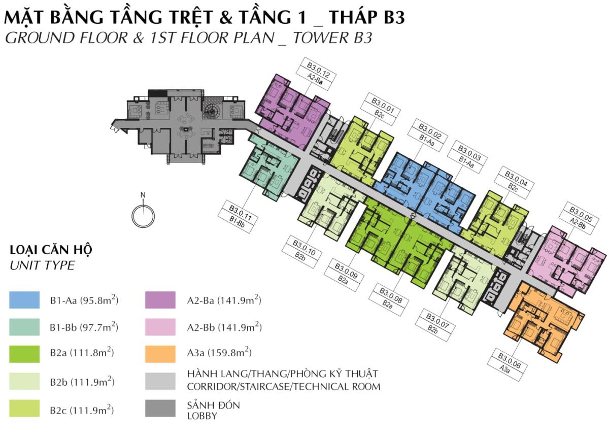 Mặt bằng tầng trệt khối B3